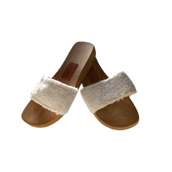 PRATESI Wooden White Terry Clog Slides - Picture 12 of 12